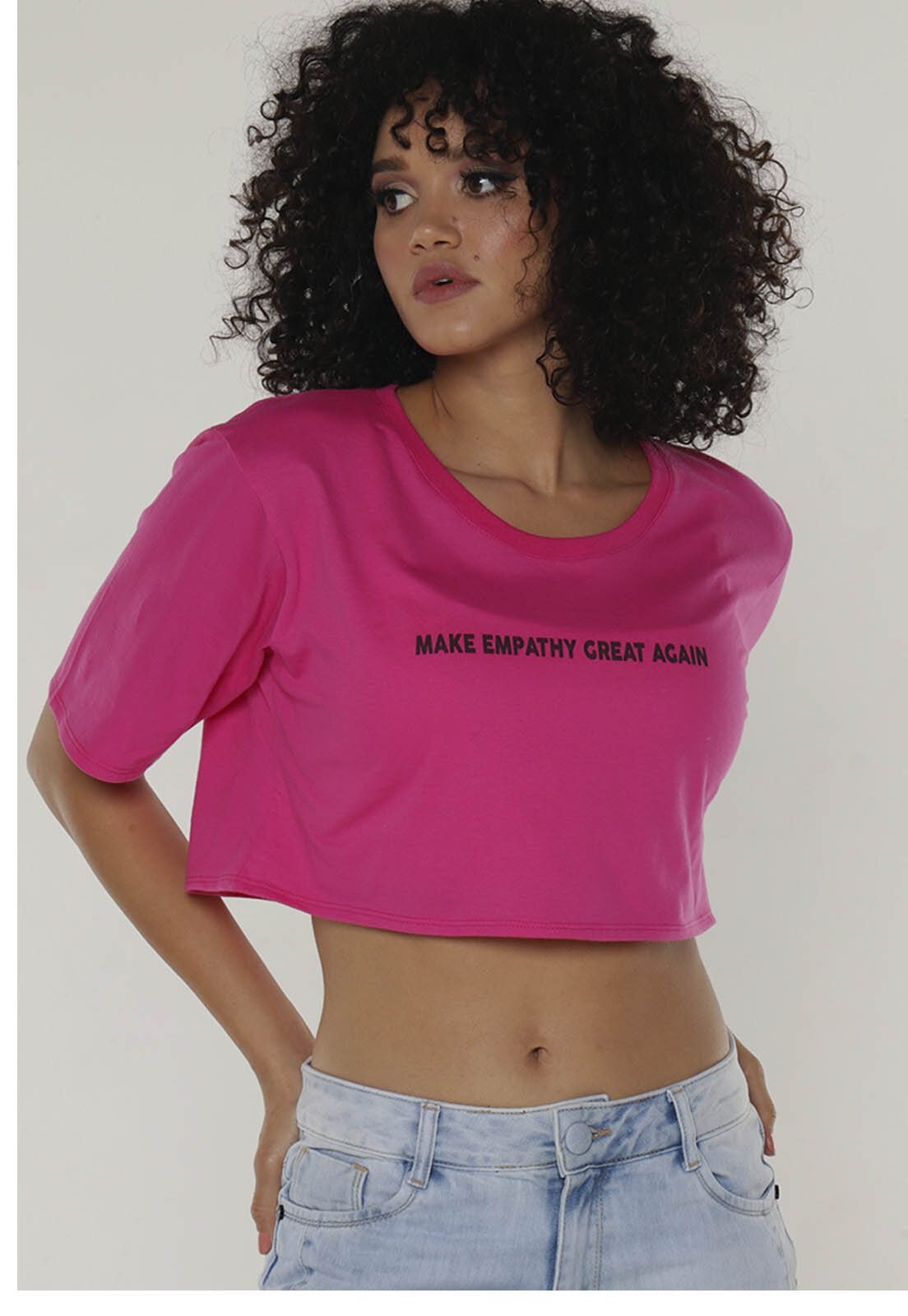 Camiseta Cropped Feminina Under79 Rosa Pink Frases