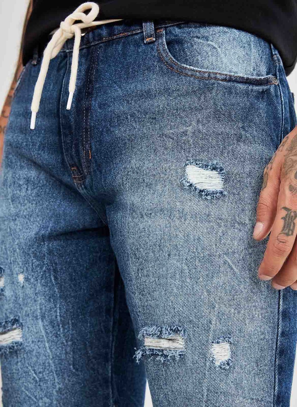 Bermuda Jeans Azul com Cadarço