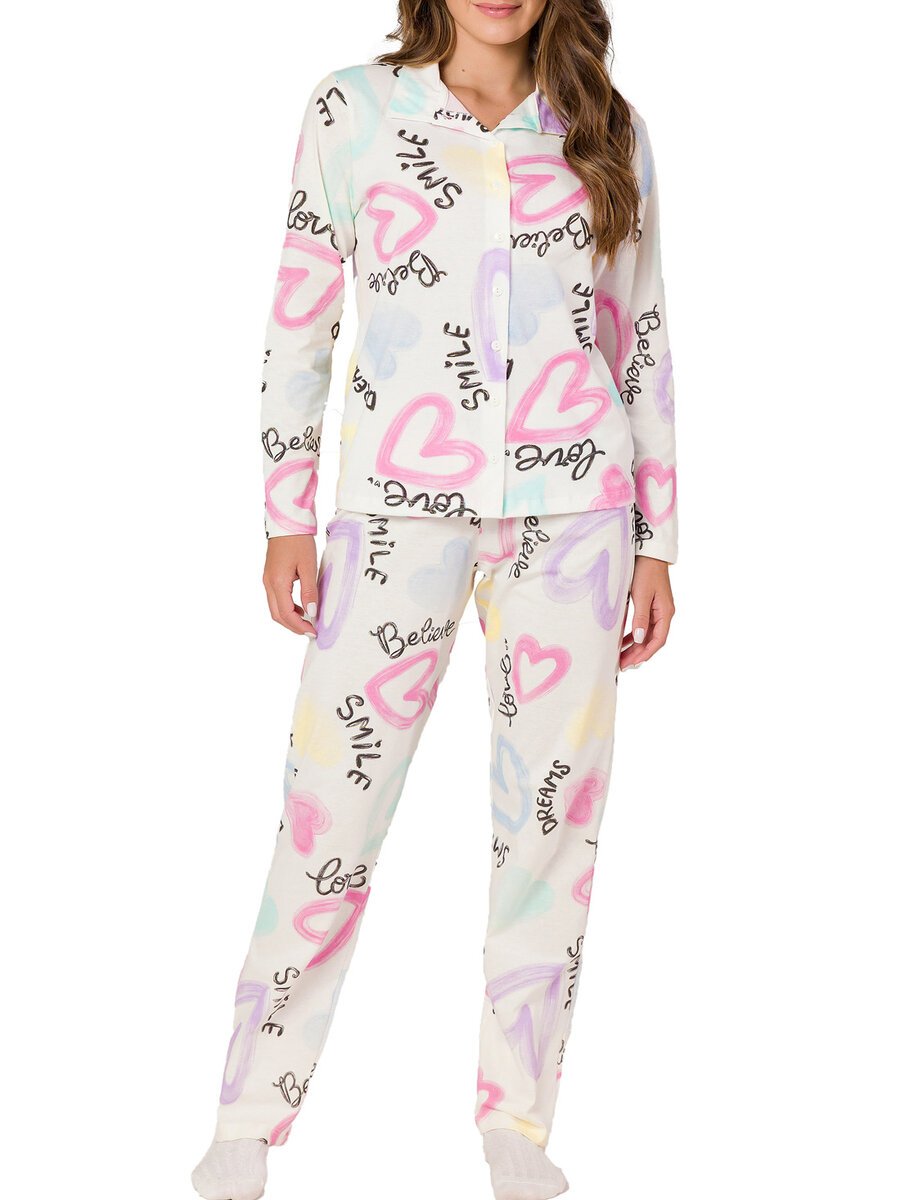 Pijama Feminino Longo com Abertura Espaço Pijama 41304 Branco 1