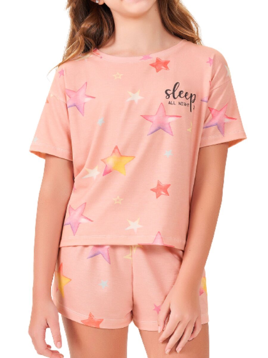 Pijama Menina Infantil Feminino Curto - Estampa Xadrez Rosa