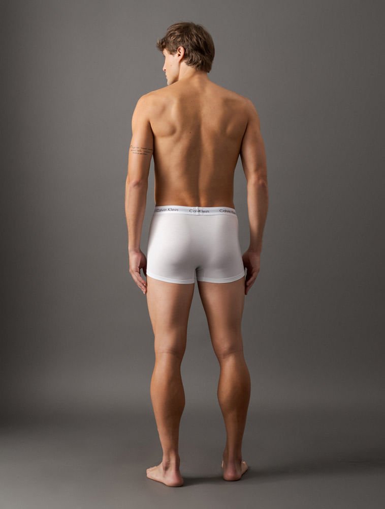 Kit 3 Underwear Low Rise Trunk Classic Cintura Baixa Com Elastano Cuecas Calvin Klein - Multicolor Branco 2