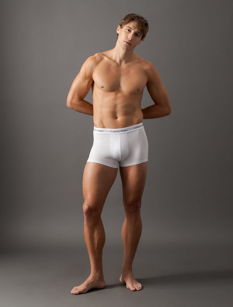 Kit 3 Underwear Low Rise Trunk Classic Cintura Baixa Com Elastano Cuecas Calvin Klein - Multicolor Branco 3