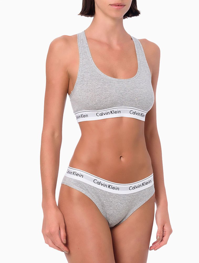 Oorlogszuchtig Autorisatie Blozend Top Feminino Nadador Básico Elástico Com Logo Underwear Calvin Klein -  Mescla Cinza