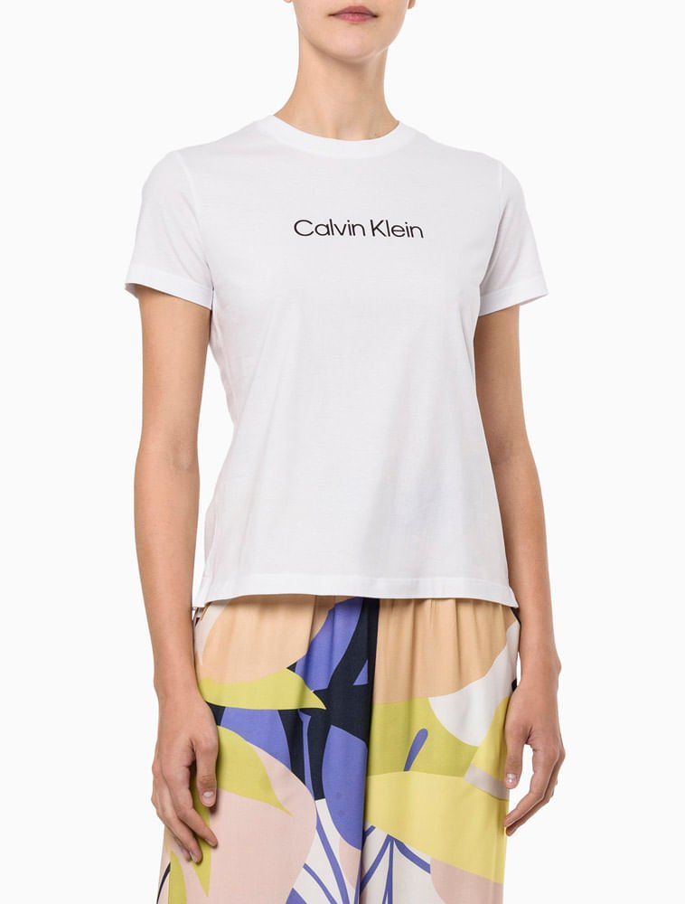 Blusa Feminina Básica Logo Central Calvin Klein - Branco