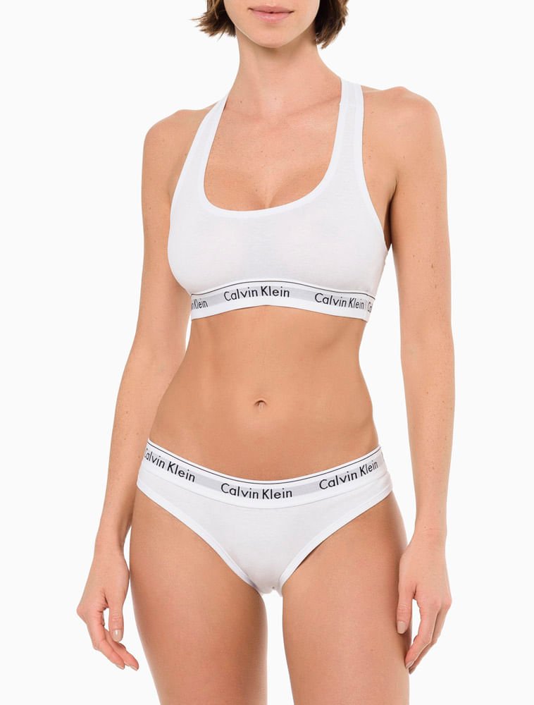 Top Feminino Nadador Básico Elástico Com Logo Underwear Calvin Klein - Branco
