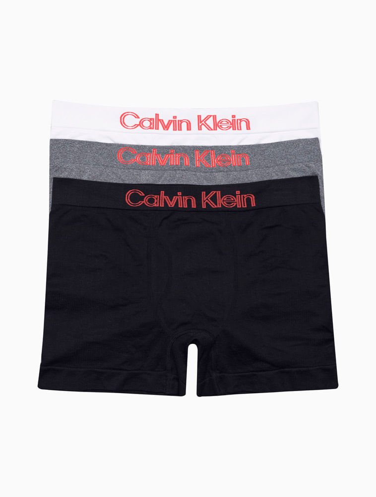 Kit 3 Underwear Trunk Sem Costura Microfibra Cintura Baixa Cueca Calvin Klein - Preto e Cinza Mescla