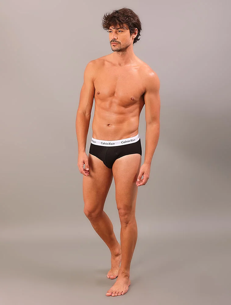 Kit 3 Underwear Brief Clássica Algodão Com Elastano Cintura Baixa Cuecas Calvin Klein - Multicolor Preto 4