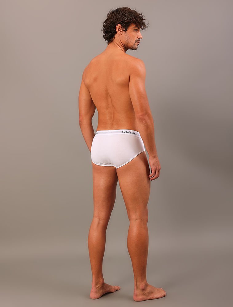 Kit 3 Underwear Brief Clássica Algodão Com Elastano Cintura Baixa Cuecas Calvin Klein - Branco Branco 4