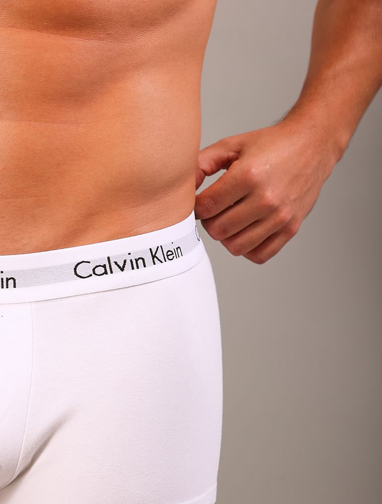 Kit 3 Underwear Low Rise Trunk Classic Cintura Baixa Com Elastano Cuecas Calvin Klein - Branco Branco 3