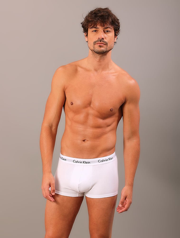 Kit 3 Underwear Low Rise Trunk Classic Cintura Baixa Com Elastano Cuecas Calvin Klein - Branco Branco 2