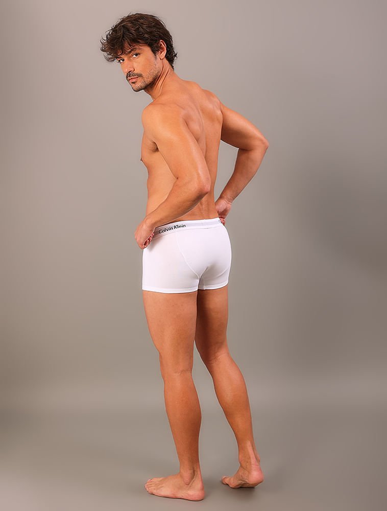 Kit 3 Underwear Low Rise Trunk Classic Cintura Baixa Com Elastano Cuecas Calvin Klein - Branco Branco 4