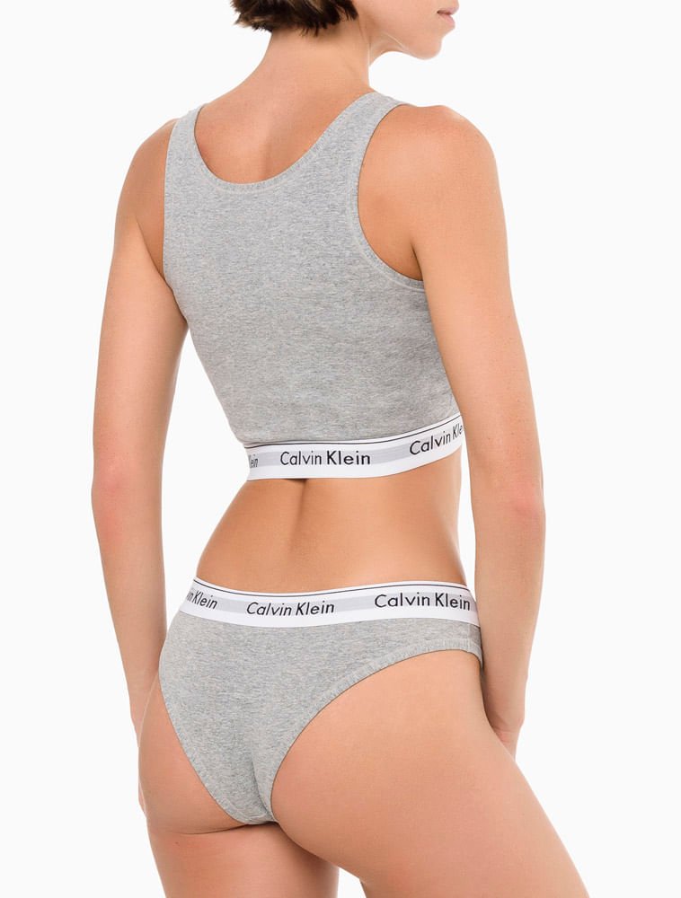 Calcinha Tanga Modern Cotton Underwear Calvin Klein - Mescla Cinza 3