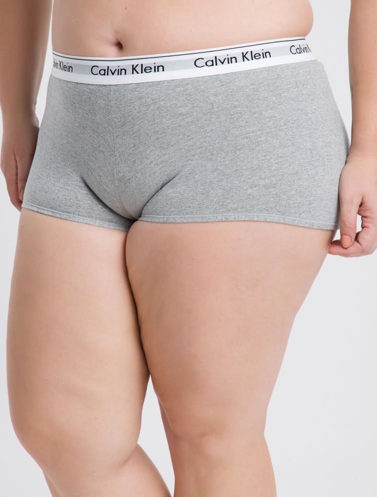 Calcinha Boyshort de Algodão Elástico Com Logo Plus Size Underwear Calvin Klein - Mescla Cinza 2