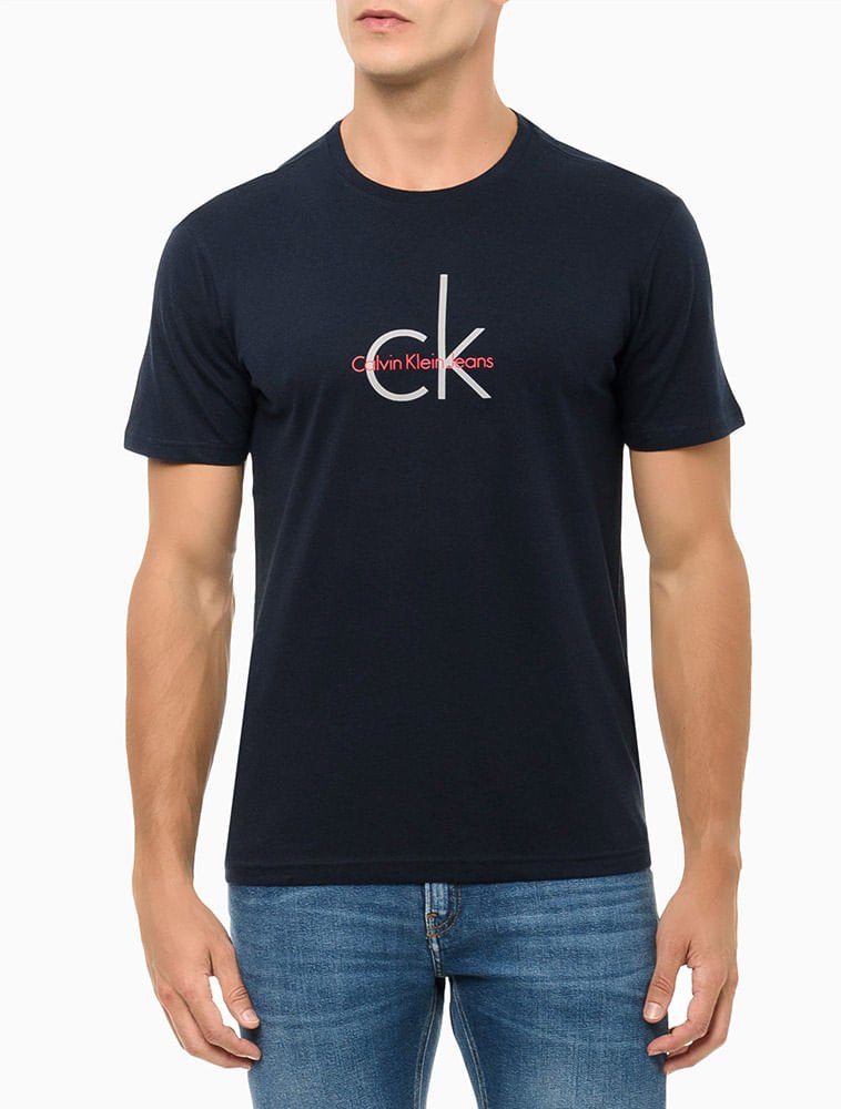 Camiseta Masculina Básica Estampa Logo Duplo Reissue Minimalista Calvin Klein Jeans - Azul Marinho