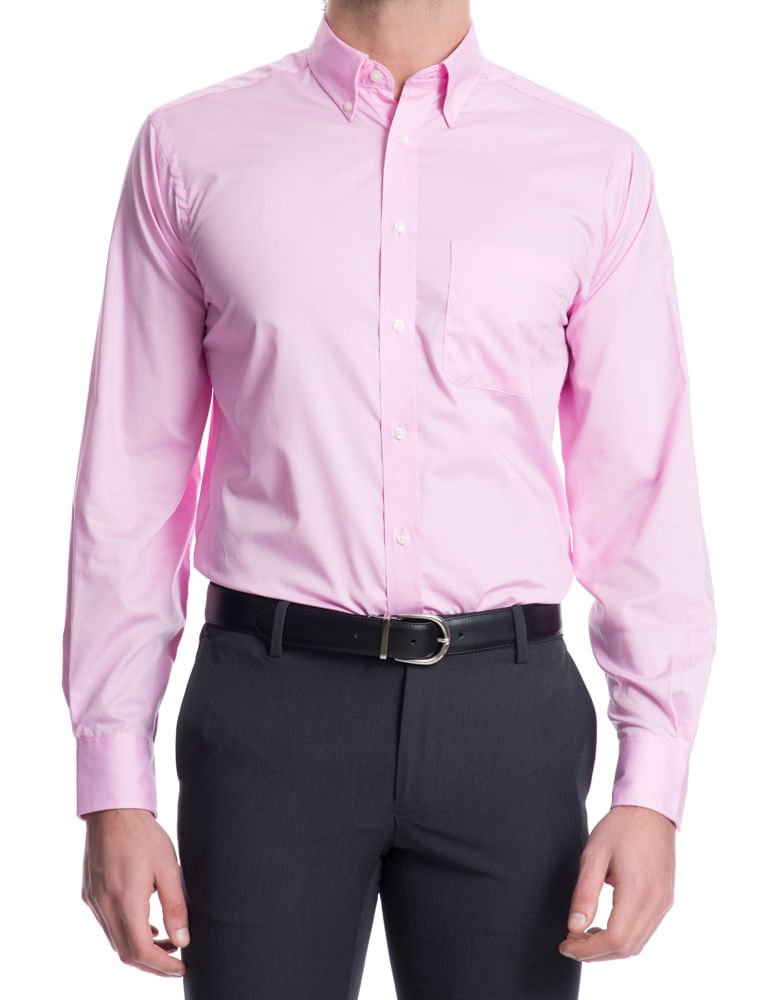 Camisa Lisa Manga Longa Regular Masculina Rosa Claro Izod