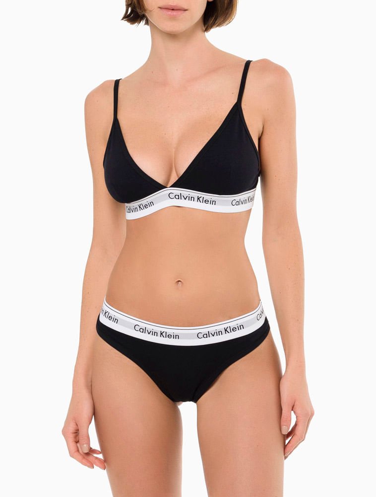 Calcinha Fio Dental de Algodão Underwear Calvin Klein - Preto