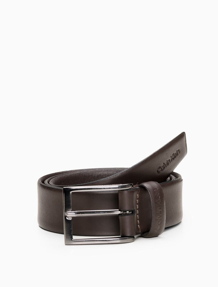 Cinto Masculino Básico de Couro Calvin Klein - Marrom Escuro Marrom 1