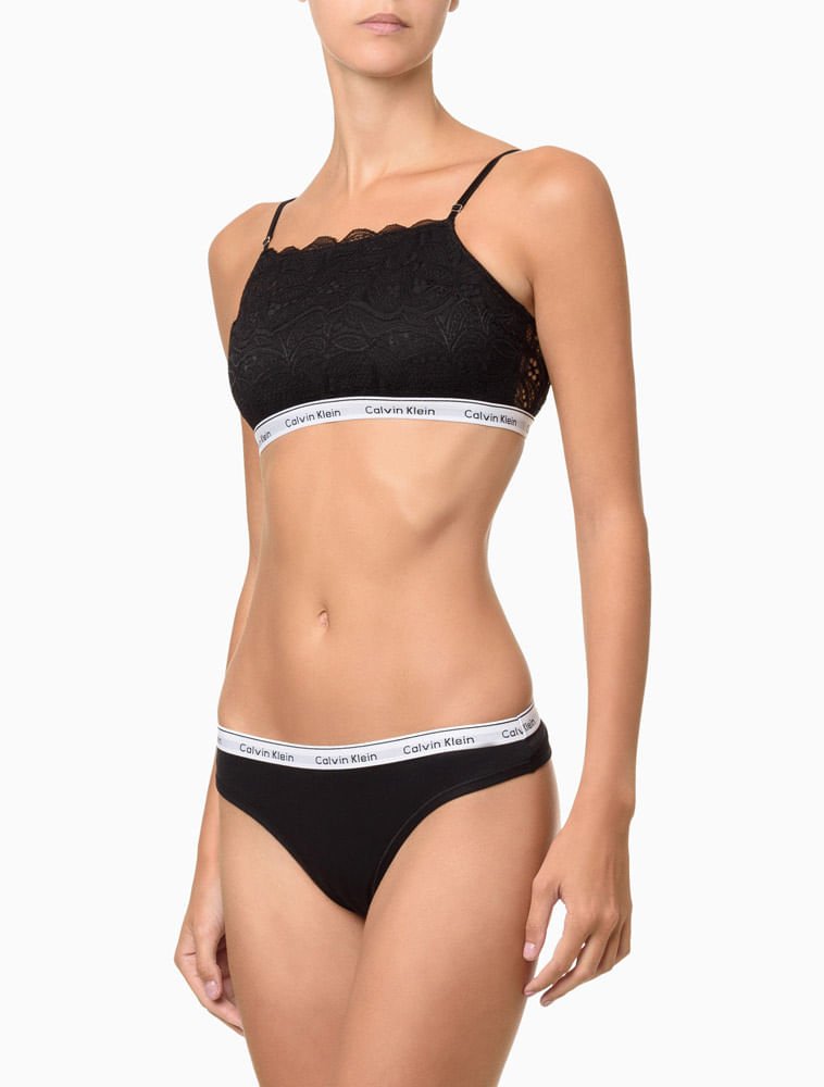 Kit 2 Calcinhas Fio Dental Mini Modern Cotton Calvin Klein Underwear - Preto / Branco