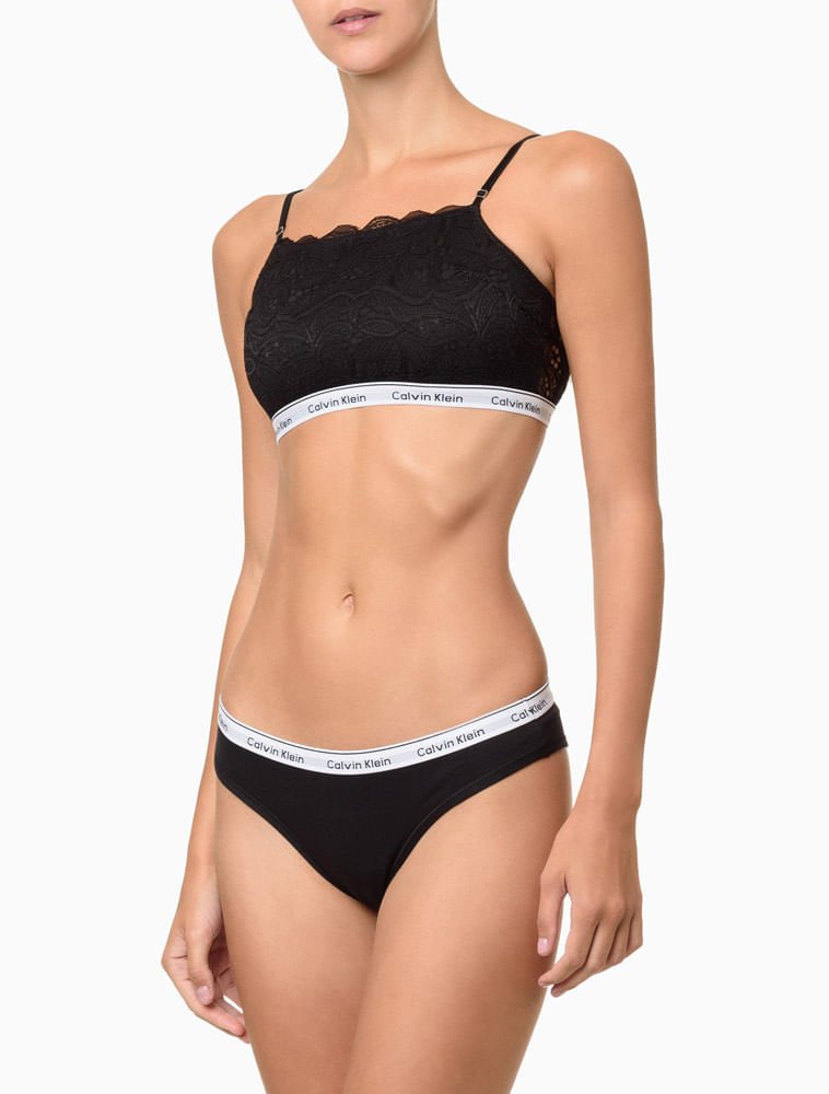 Kit 2 Calcinhas Tangas Mini Modern Cotton Calvin Klein Underwear - Preto / Branco
