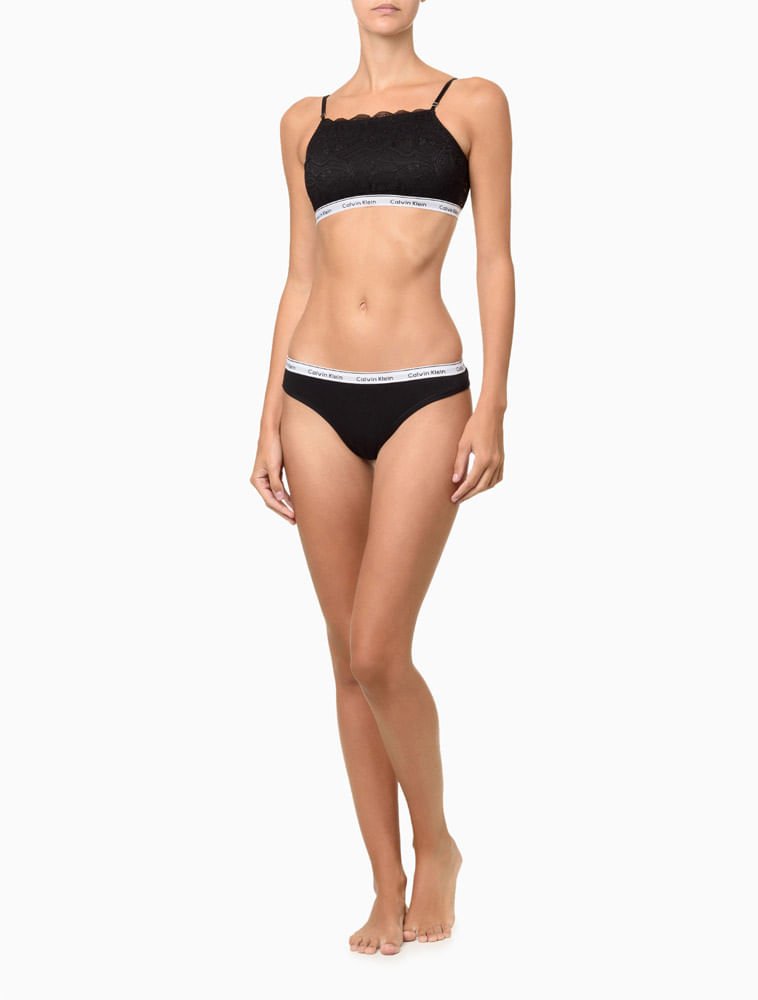 Kit 2 Calcinhas Tangas Mini Modern Cotton Calvin Klein Underwear - Preto / Branco Preto / Branco 2