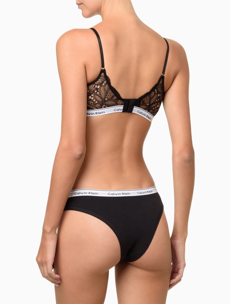 Kit 2 Calcinhas Tangas Mini Modern Cotton Calvin Klein Underwear - Preto / Branco Preto / Branco 3