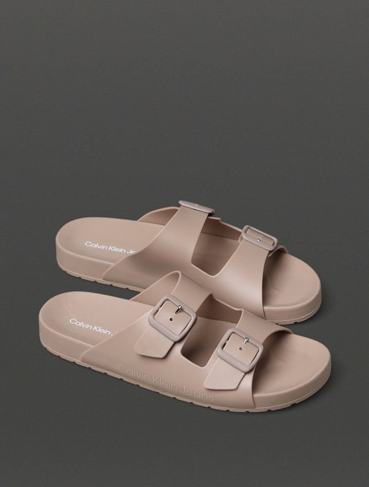 Chinelo Masculino Slide Duas Fivelas Calvin Klein Jeans - Caqui Medio Caqui Medio 2