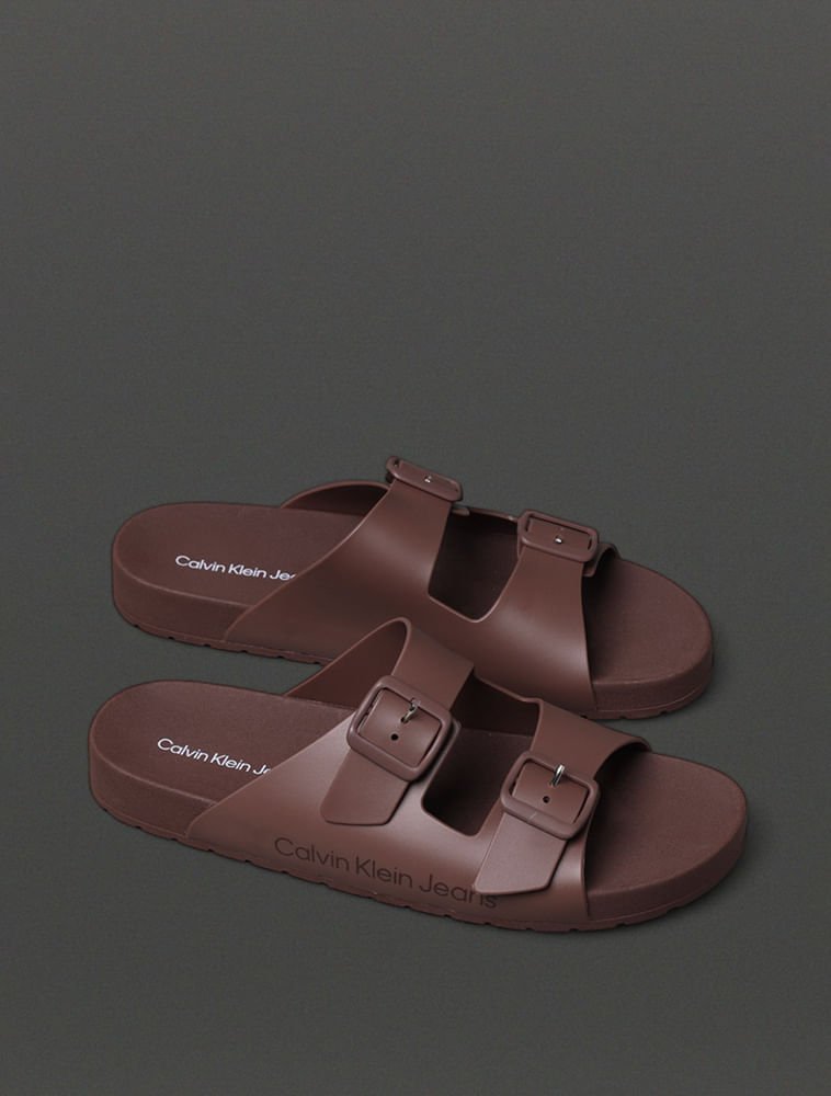 Chinelo Masculino Slide Duas Fivelas Calvin Klein Jeans - Marrom Marrom 2