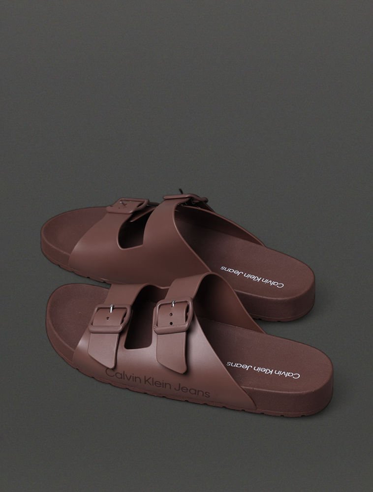 Chinelo Masculino Slide Duas Fivelas Calvin Klein Jeans - Marrom Marrom 3
