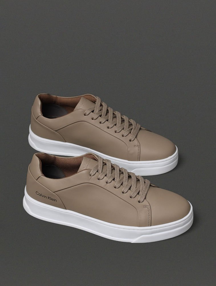 Tênis Masculino Couro Calvin Klein - Caqui Claro Caqui Claro 2