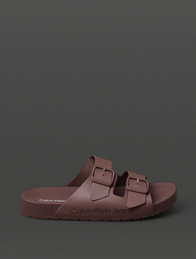 Chinelo Feminino Slide Duas Fivelas Calvin Klein Jeans - Marrom
