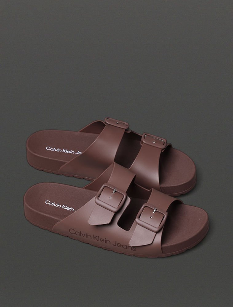 Chinelo Feminino Slide Duas Fivelas Calvin Klein Jeans - Marrom Marrom 2