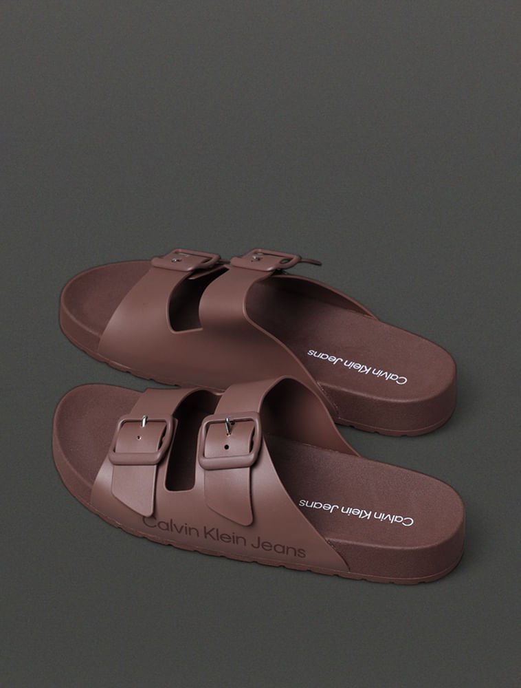 Chinelo Feminino Slide Duas Fivelas Calvin Klein Jeans - Marrom Marrom 3