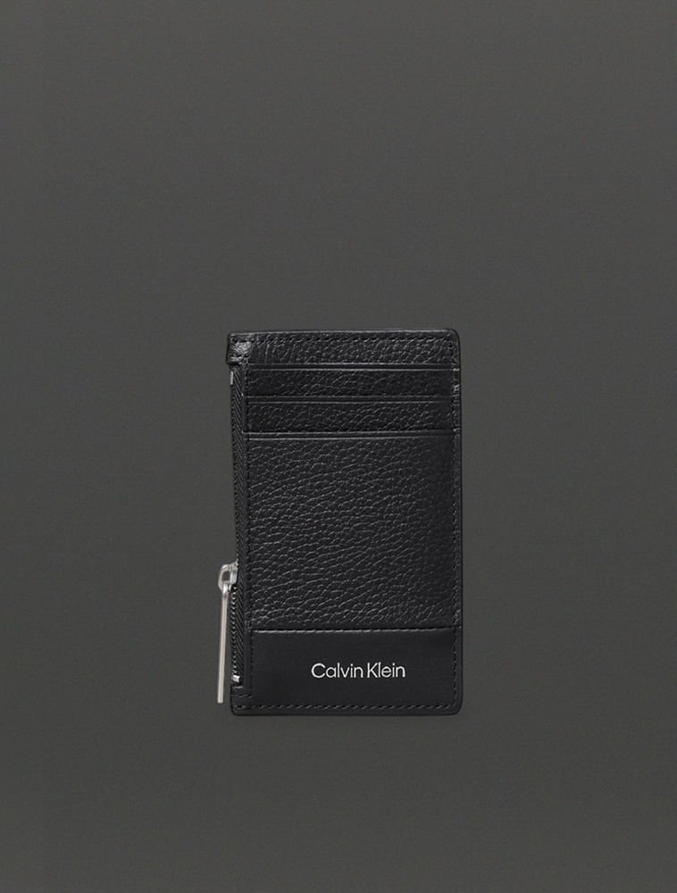 Porta Cartão Masculino Couro Com Zíper Calvin Klein - Preto