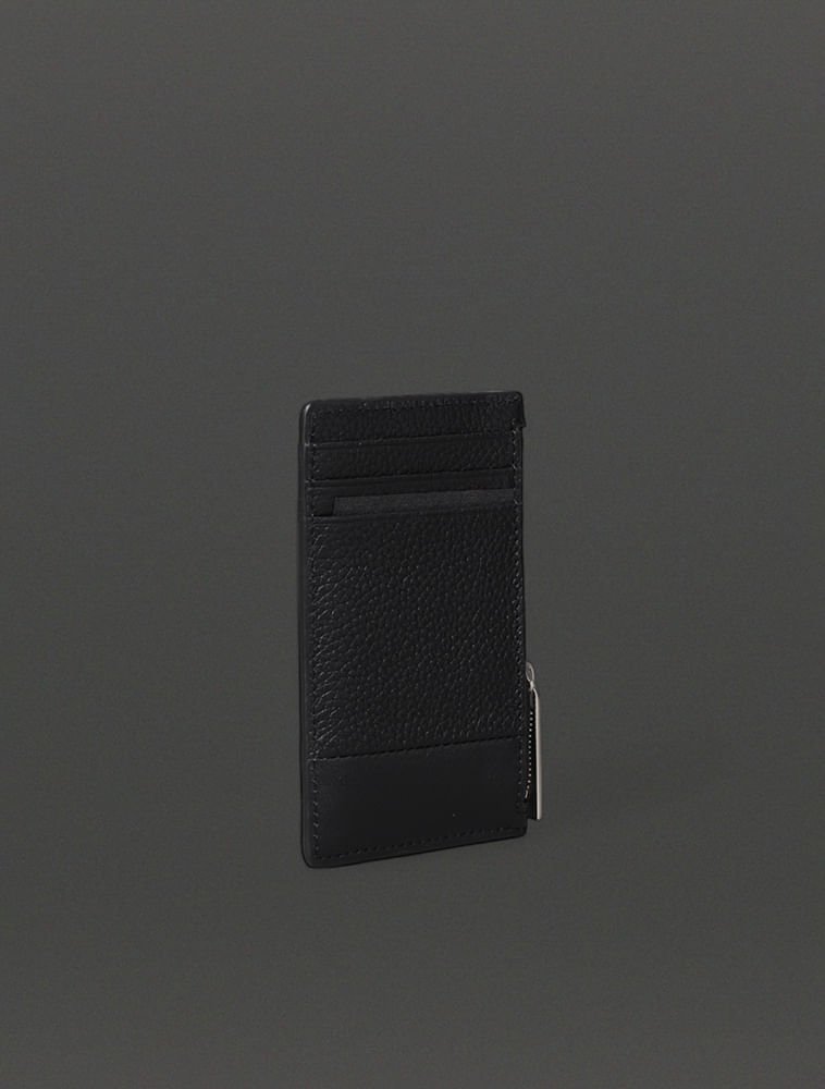 Porta Cartão Masculino Couro Com Zíper Calvin Klein - Preto Preto 2