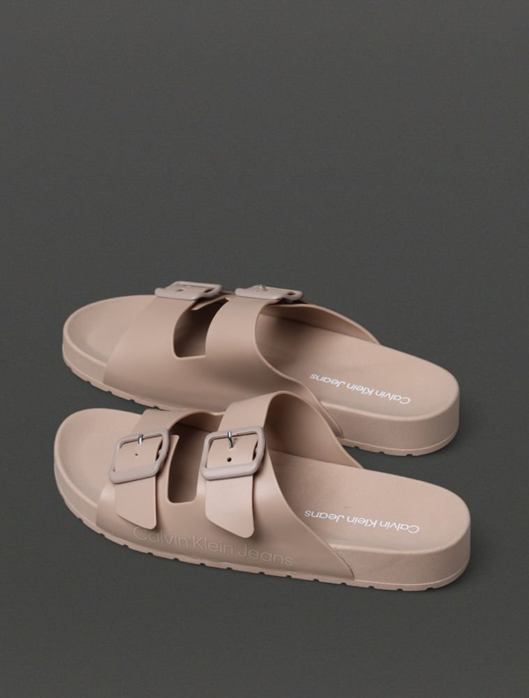 Chinelo Feminino Slide Duas Fivelas Calvin Klein Jeans - Caqui Medio Caqui Medio 3