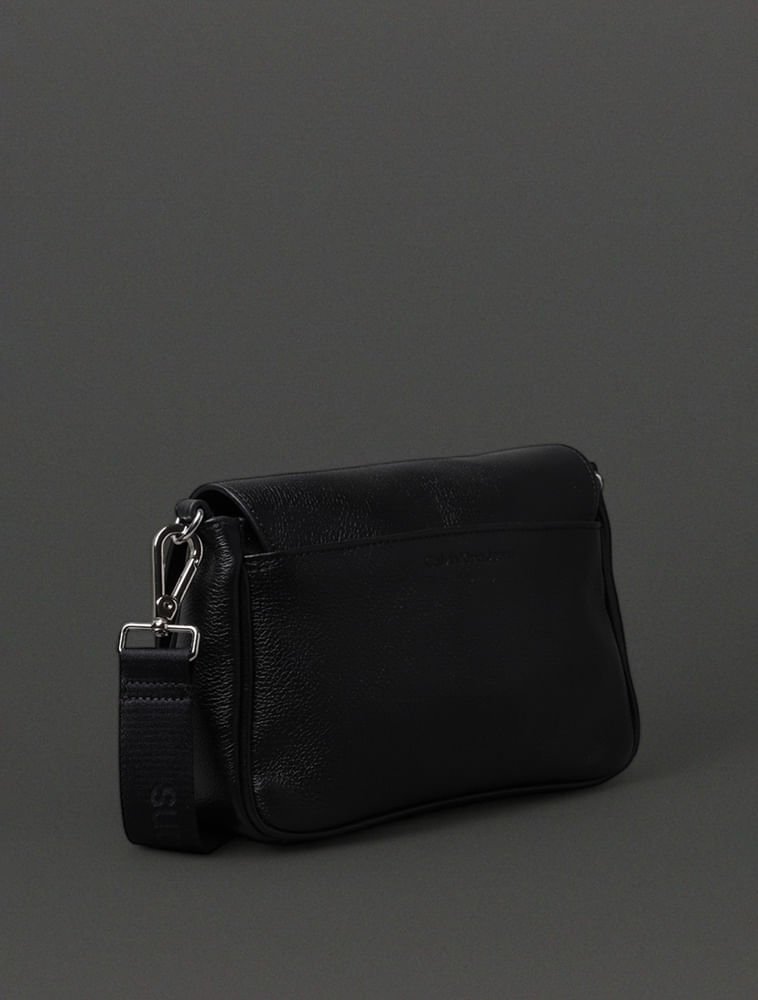 Bolsa Média Feminina Chaveiro Calvin Klein Jeans - Off White Preto 2