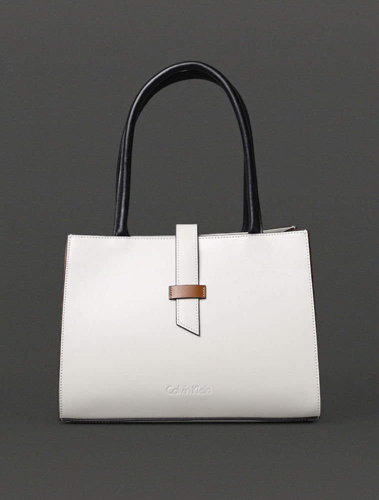 Bolsa Média Feminina Couro Contraste Calvin Klein - Off White Off White 1