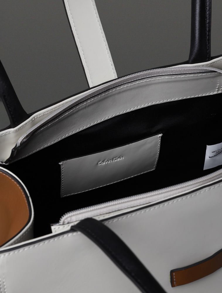 Bolsa Média Feminina Couro Contraste Calvin Klein - Off White Off White 3