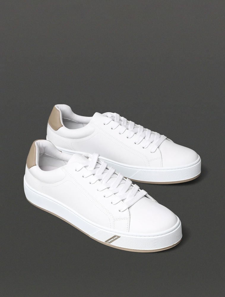 Tênis Masculino Palito Clean Casual Calvin Klein Jeans - Branco/Caqui Claro Branco/Caqui 2