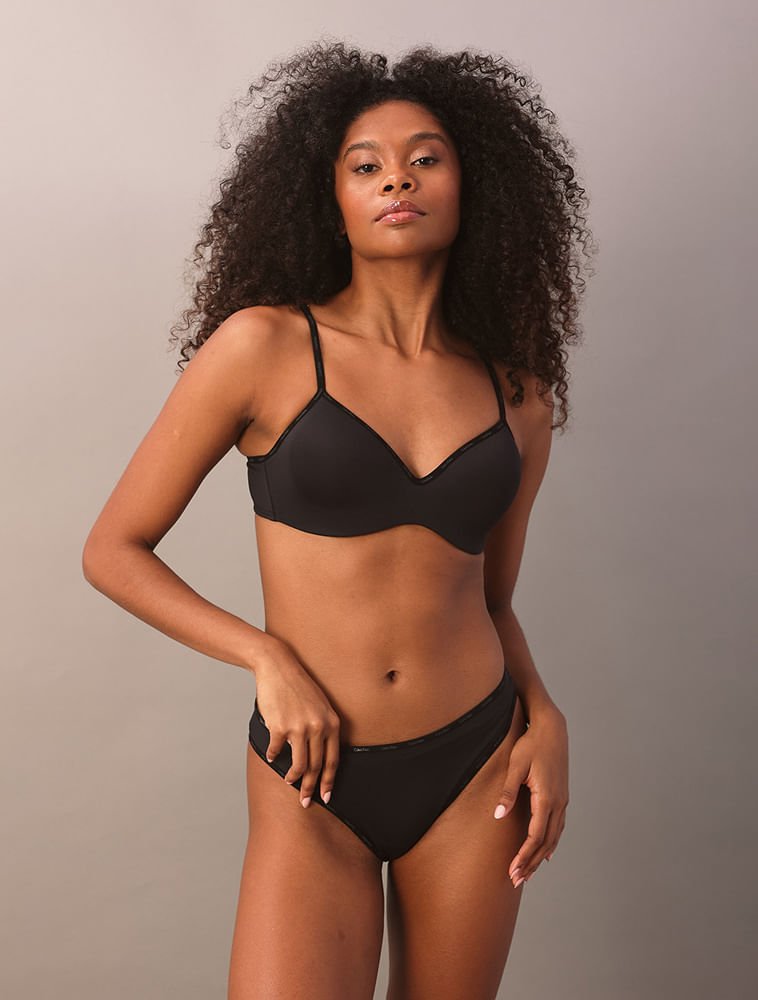 Calcinha Fio Dental Duplo Soft Micrologo Calvin Klein Underwear - Preto Preto 2