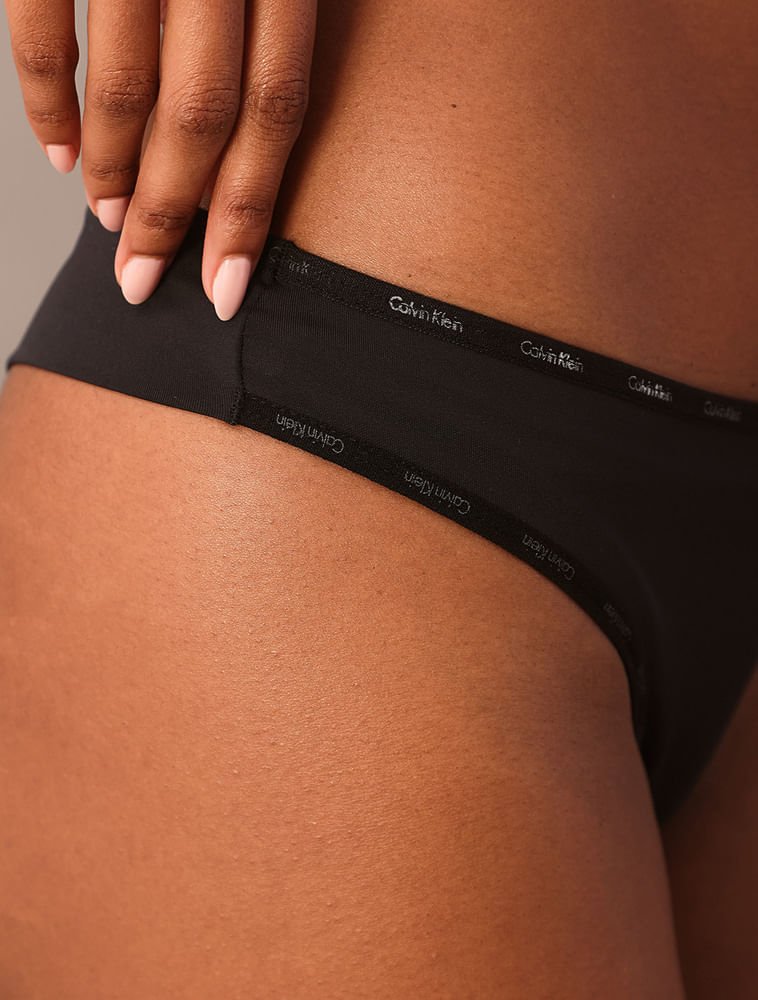 Calcinha Fio Dental Duplo Soft Micrologo Calvin Klein Underwear - Preto Preto 3