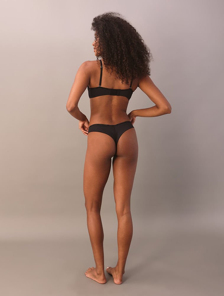 Calcinha Fio Dental Duplo Soft Micrologo Calvin Klein Underwear - Preto Preto 4