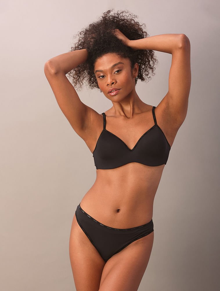 Calcinha Fio Dental Duplo Soft Micrologo Calvin Klein Underwear - Preto Preto 5
