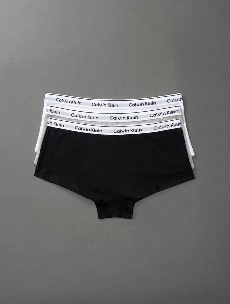 Kit 3 Calcinhas Menina Cotton Carrossel Calvin Klein Underwear - Branco + Preto + Mescla
