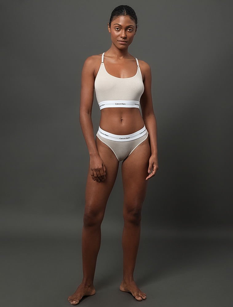 Calcinha Tanga Modal Ribana Modern Calvin Klein Underwear - Areia