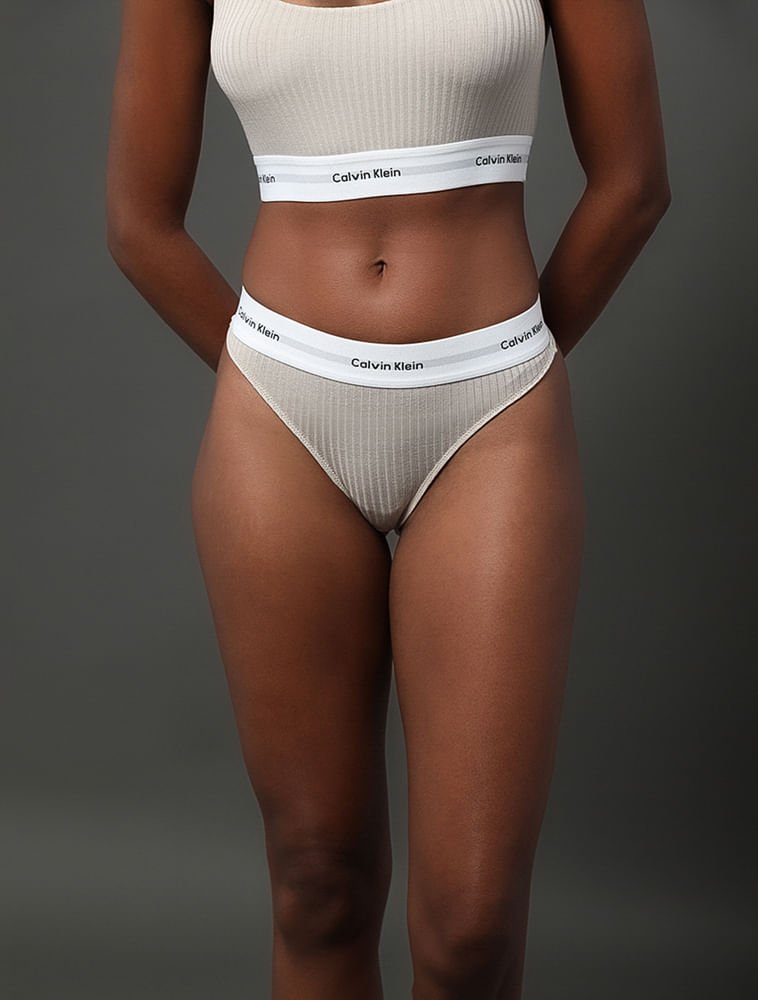 Calcinha Tanga Modal Ribana Modern Calvin Klein Underwear - Areia Bege 3