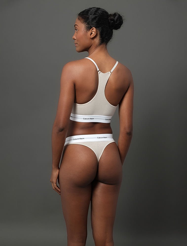 Calcinha Tanga Modal Ribana Modern Calvin Klein Underwear - Areia Bege 2