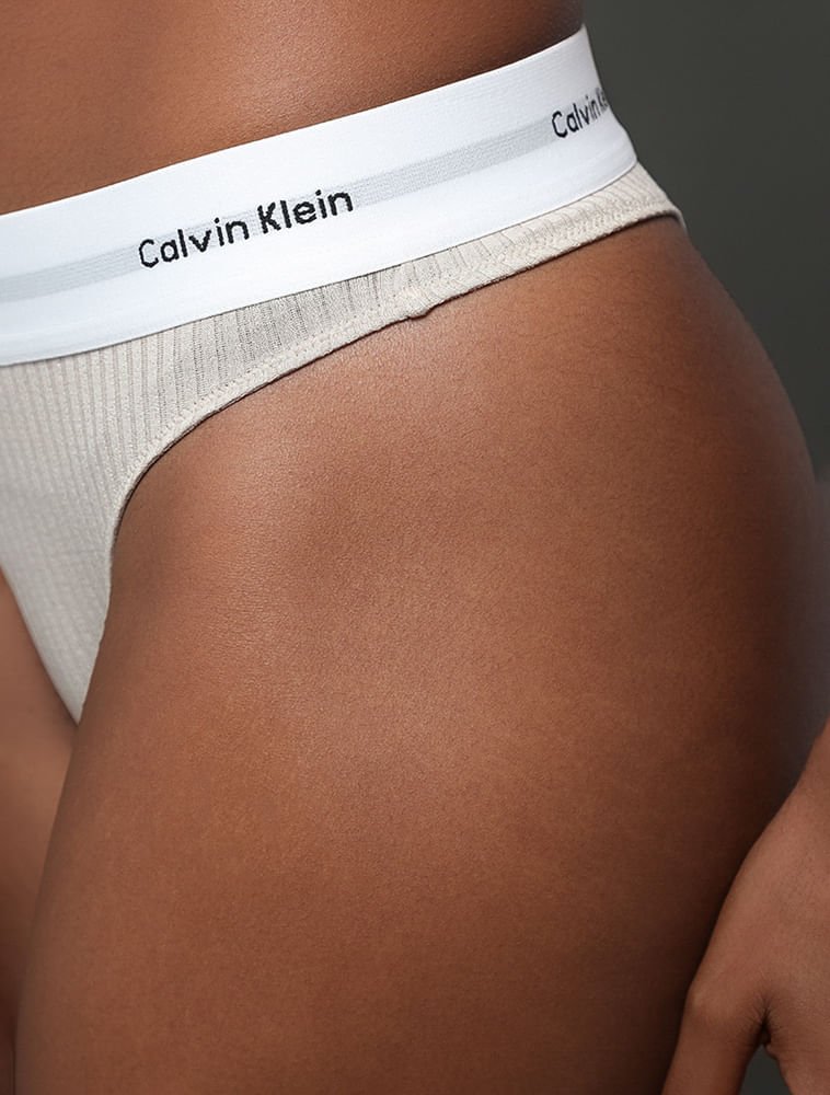 Calcinha Tanga Modal Ribana Modern Calvin Klein Underwear - Areia Bege 4