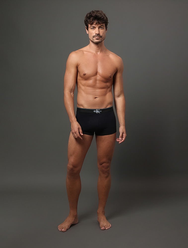Cueca Low Rise Trunk Cotton Monogram Calvin Klein Underwear - Preto Preto 2