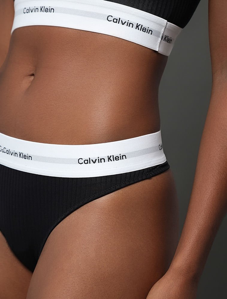 Calcinha Tanga Modal Ribana Modern Calvin Klein Underwear - Preto Preto 3